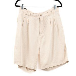 Vintage 100% Silk Cream Pleated Striped Men's Short Size 34